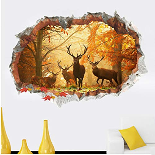 YJX3d Wall Sticker Broken Wall Elk Forest Living Room Tv Background Wall Decorative Wall Sticker Mural