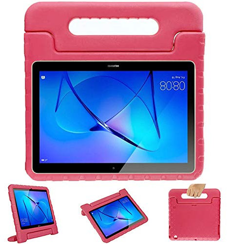 GOZOPO Compatible con Huawei T3 10 Kids Case, a prueba de golpes, ligero, con mango para niños, funda protectora para Huawei Mediapad T3 de 10 a 9.6 pulgadas (rosa)