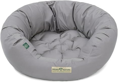 HOUND & NATURE Öko Hundebett St. Moritz - rund, kuschelig und waschbar, Donut Hundekorb für kleine Hunde (S - 65x60 cm, Hellgrau)