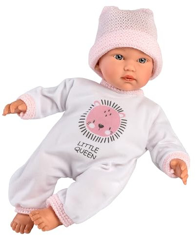 Llorens 1030010 Puppe Cuquita mit blauen Augen, Babypuppe mit weichem Körper, inkl. Stampler und Mütze, 30 cm, Blau, Rosa, Weiß