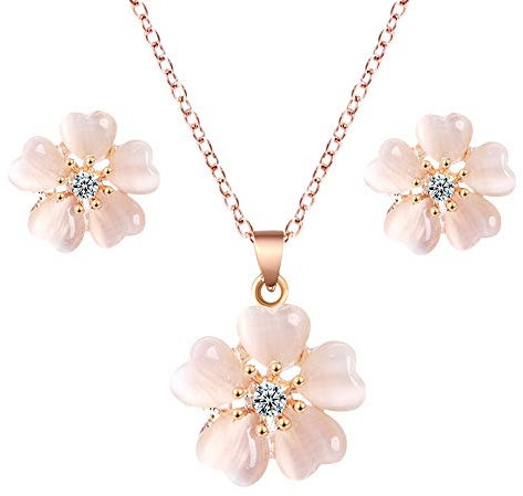 Un-brand, collana da donna elegante con ciondolo a forma di fiore di ciliegio e collana da ragazza, set di gioielli regalo amore rosa durevole servizio