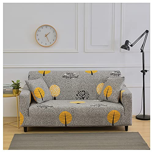 Hggzeg Sofabezug, hochdehnbarer, elastischer Stoff, für 1-, 2-, 3-Sitzer-Sofa, Stuhlbezug, bedruckt, rutschfest, Möbelschutz, maschinenwaschbar (1-Sitzer, Blatt)