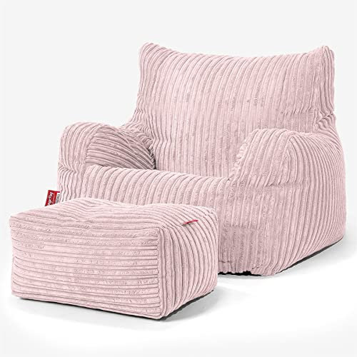 Lounge Pug, Sitzsack Ohrensessel mit Hocker, Cord Rosa