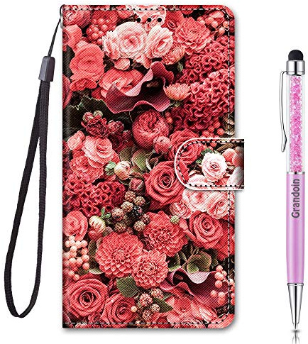 Grandoin Coque pour Xiaomi Mi 12 / Mi 12X, Mode Créatif Effet Bookstyle Désign Étui de Protection Housse en PU Cuir avec Portefeuille Fermeture Magnétique Fentes pour Cartes (Rose Rouge)