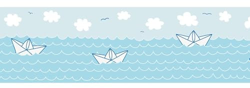 Profhome Maritime Tapete 403731-GU selbstklebende Bordüre blau weiß 0,155 m x 5,00 m / 0,775 m2