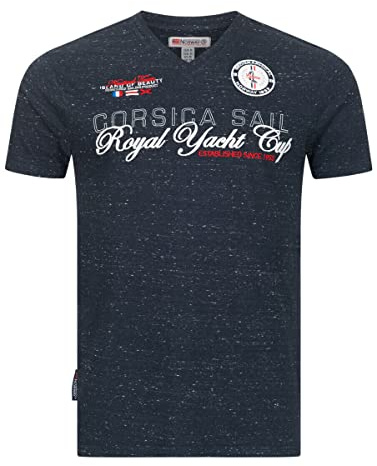 Geographical Norway T-Shirt Herren FVSC Shirt Hemd Sommer Baumwolle Print kurz, Farbe:Justin-Navy, Größe:XL
