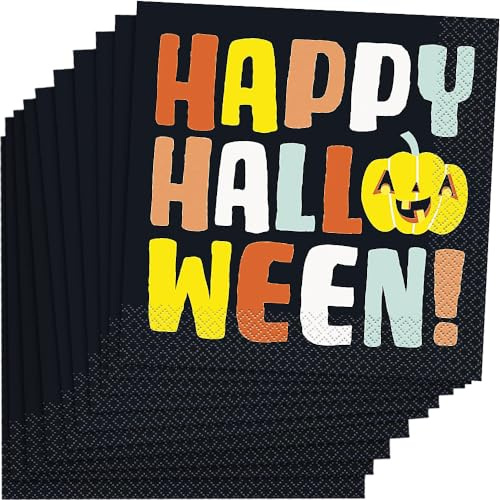 Unique 23412 Paper Napkins-16.5 cm-Pastel Pumpkin Halloween Party-16 Count (Pack of 1), Multicolour