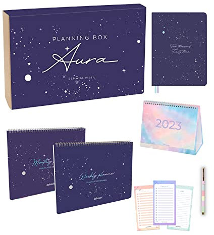 Takenote - Planning Box - Kalender 2023 Wochenansicht - Geschenkbox - Inklusive Jahrestag, Wochen- und Monatsplaner, Tischkalender 2023, Checklist und Pen - Aura