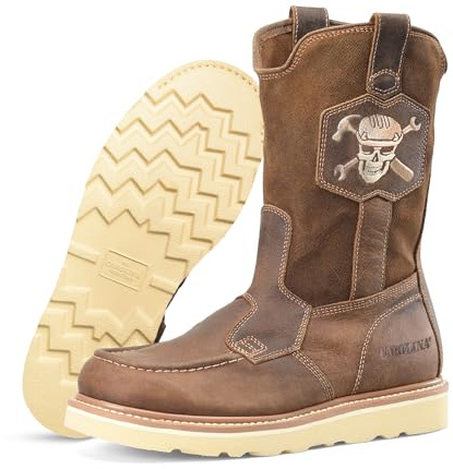 Carolina Men's Pull-On Work Boots - Oil & Slip-Resisting Outsole Work Boots for Men - Non-Metallic Shank Flatiron Wellington - Welt Construction - Moccasin-Style Toe - Dark Brown - 8.5