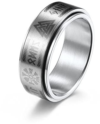 Wycian Ringe Herren Vikings, Spinner Ring Herren Wikingerschrift Größe 6 Edelstahlbandring para Jubiläum Geburtstag