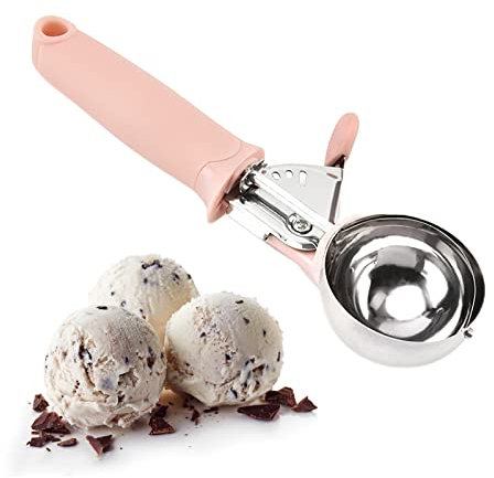 Cuchara Helado Bola, Profesional Cuchara Helado, Helados Utensilio, Inoxidable Cuchara Helado, para Cavar Helado, Fruta, Galleta, Cavar la Masa (Rosado)