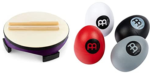 World Rhythm FD-10 10” Floor Gathering Drum with Beaters & Meinl ESSET Egg-Shaker Assortment Four Sounds, 4 Pieces
