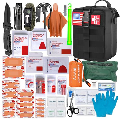 Homestockplus Kit de premiers secours avec garrot, équipement de survie tactique extérieur, trousse de premiers soins, système de ressorts de qualité militaire pour camping-car, voyage, chasse