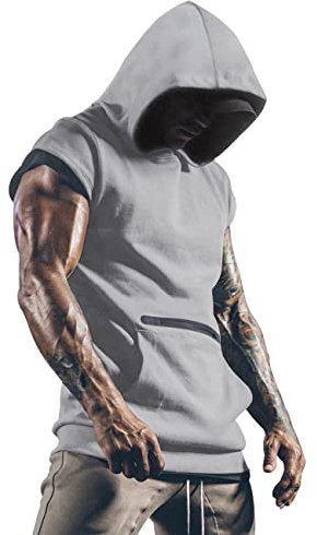 Herren Tank Top Tanktop Muskelshirt Kapuzenpullover Fitness Hoodie Tankshirt Ärmellos Bodybuilding Shirt Unterhemd T-Shirt Tshirt Tee Achselshirt Trägershirt Ärmellose Training Grau M