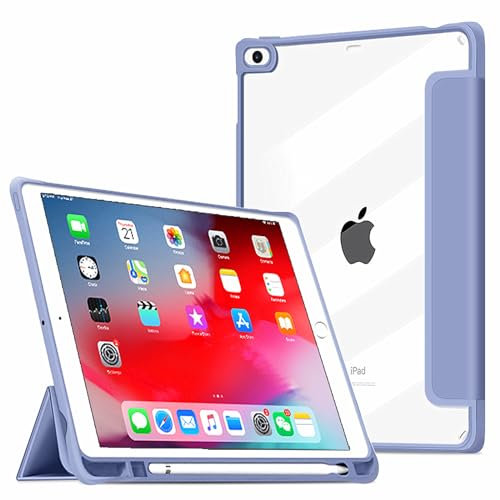 VAGHVEO Funda para iPad 9,7 Pulgadas 2018/2017 (6ª y 5ª Generación) con Soporte para Lápices, iPad Air 1 /Air 2 Case Cover de Delgada Flexible Protectora Carcasa Trasera Transparente, Gris y Morado