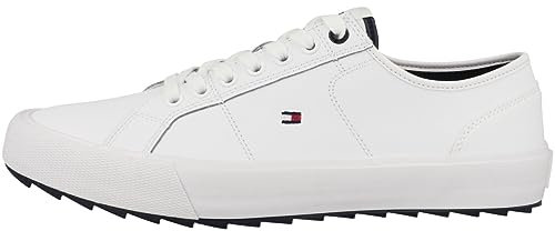Tommy Hilfiger Hombre Sneaker vulcanizada Cleated Zapatillas, Blanco (White), 44 EU