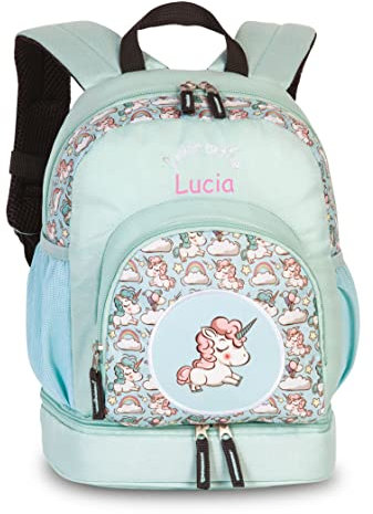 minimutz Kinderrucksack Mädchen mit Einhörnern | Personalisiert mit eigenem Namen | Freizeitrucksack Wanderrucksack Kinder