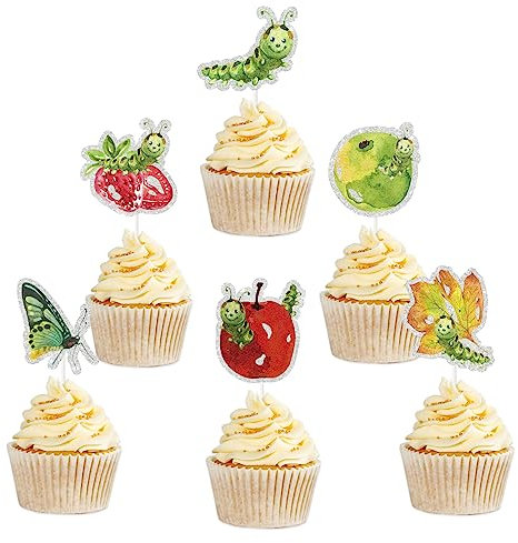 Very Hungry Caterpillar Butterfly Dessert Cupcake Topper,Juicy Fruit Theme Decor Supplies,Fairy tales Theme Baby Showers Kids Boy girl Birthday Party Event Decoration Supplies.18pcs