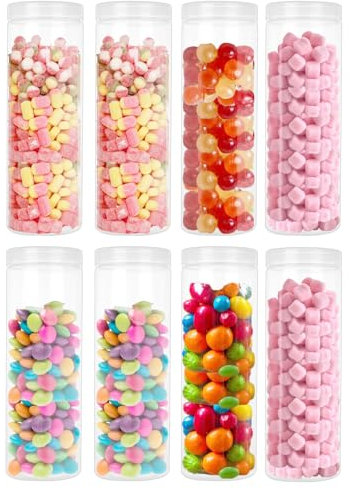 FVIEXE 8 tarros de plástico de 1360 ml con tapas, grandes recipientes transparentes para bufé, tarros de almacenamiento redondos para alimentos secos y más