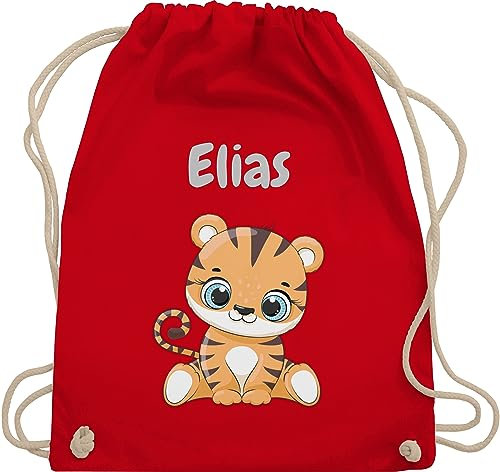 Turnbeutel Rucksack - Tiere - Süßer Tiger Tigers Wildkatze - Unisize - Rot - wechselwäsche beutel kita personalisierter stoffbeutel kinder personalisierte geschenke motiv sportbeutel tasche