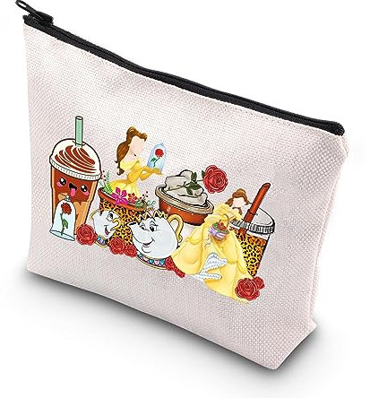 PLITI Kosmetiktasche mit Reißverschluss, Motiv: Beauty Beast Story, inspiriert von Prinzessin Belle, Belle Milchtee, modisch