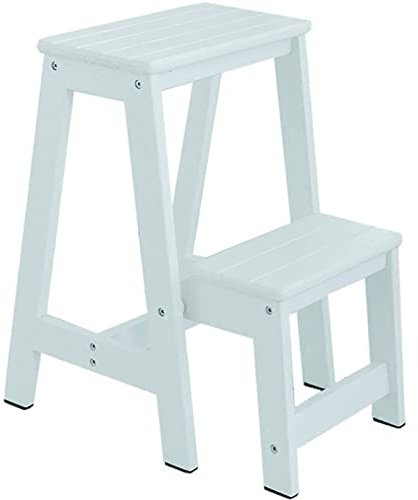 Tritthocker, dreistufig, zusammenklappbar, multifunktionaler Leiterstuhl, Massivholz-Leiterhocker, Hocker, geeignet für Bibliotheks-Loft (weiß)