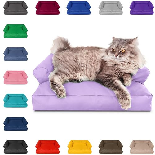 PATCH HOME Katzenbett – Oeko-TEX Zertifiziert – Katzenmöbel – mit recyceltem Styropor gefüllt – Katzensofa – Made in Germany – 50x40x15 cm – Flieder