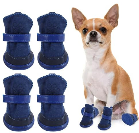 ACTOYS Hundeschuhe, 4 Stück Hundeschuhe Pfotenschutz, Hunde Schuhe Outdoor Indoor mit Rutschfester Sohle, Plüsch Hundestiefel, Hundeschuhe Winter für Kleine und Mittlere Hunde