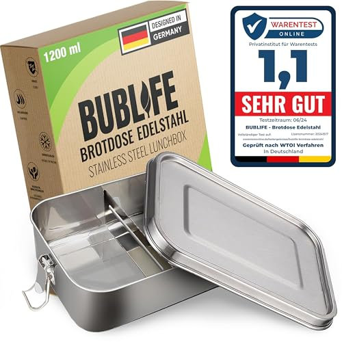 Bublife 1200ml Brotdose, Lunchbox, Brotdose Kinder mit Fächern, Bento Box Kinder, Jausenbox, Lunchbox Erwachsene, Edelstahl Dose mit Fächern, Brotdose-Erwachsene