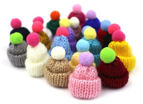 100 Stück Kleine Mützen Zum Basteln - Mini Strickmützen für Puppen, Weihnachtsdekoration und Mehr (Dribbling)