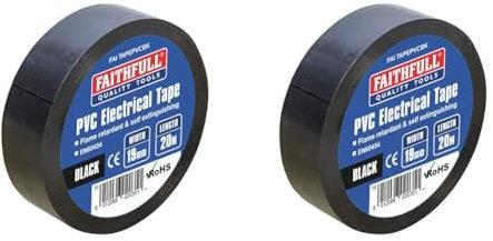 Faithfull FAITAPEPVCBK Black PVC Electrical Tape 19 mm x 20 m (Pack of 2)