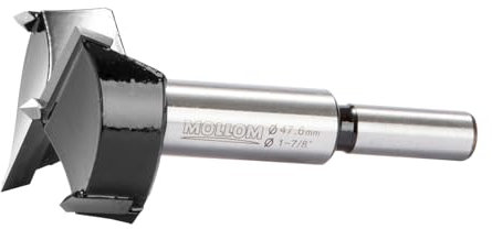 Mollom 47,6mm (1-7/8) Forstnerbohrer mit langlebiger YG8 Hartmetall-Dicke von 2,0mm für präzise Holzbearbeitung. Ideal für Hartholz, Kunststoff und Sperrholz