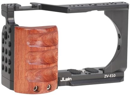 FOTGA Kamerakäfig mit Holzgriff Für Sony ZV-E10 Kamera, Aluminiumlegierung Video Vlogging Kamera Käfig Rig Integrierter Griff und Schnellwechselplatte Kompatibel mit Arca Swiss Standard