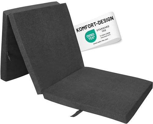 RelaxXL Klappmatratze Junior 190x60x7cm Anthrazit meliert | Faltmatratze mit Tragegriff | Schlafmatte Schaumstoff 7 cm | Gästematratze 3-teilig | Bezug waschbar | Öko Tex 100