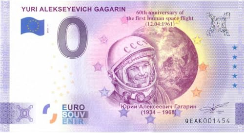 Billet Touristique 0 Euro Gagarin · 60e Anniversaire du Premier vol Spatial habité · Souvenir zéro € Note Billet de Banque