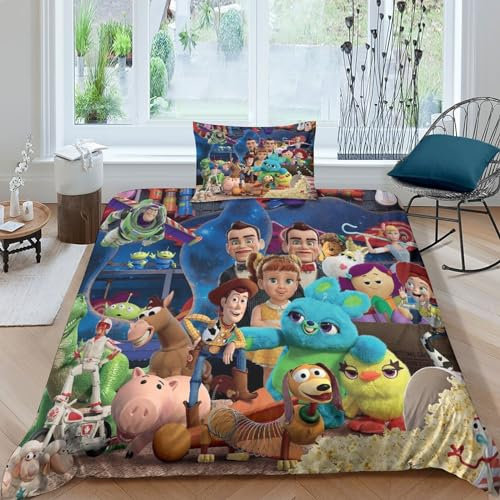 HITBOD 3D-Druck Toy Story Buzz Lightyear Bettwäsche Und Kissenbezug,bettwäsche Set 3 Teilig,Bettdecke Cover Bettbezug Hypoallergenic Microfaser Pflegeleicht Single(135x200cm)