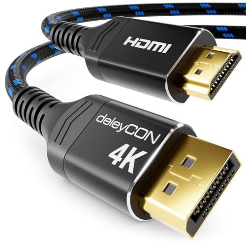 deleyCON 2m 4K Cable DisplayPort a HDMI - 3840P@30Hz / 1080P@60Hz - Adaptador DP a HDMI - Conectores de Aluminio - Recubrimiento de Nailon - para PC, Tarjeta Gráfica, Monitor, TV, Proyector