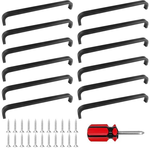 Littlegaofeithing 12Pièces Poignee de Meuble Noir Cuisine Entraxe 128mm, Acier Inoxydable Poignées avec 24 Vis, pour Bureaux, Tiroirs, Armoires, Placard