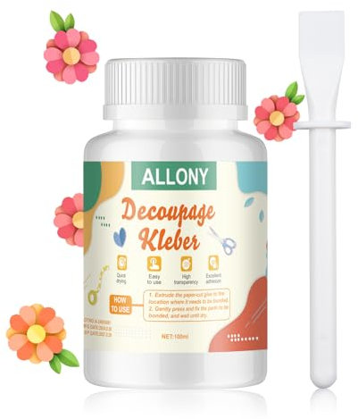 Allony Decoupage Glue, Tacky Glue Clear, Multifunctiondiy Craft Glue, Quick Drying, Strong Adhesion - Perfect for Arts, Crafts - Works on Wood, Paper, Canvas, Metal, Ceramics