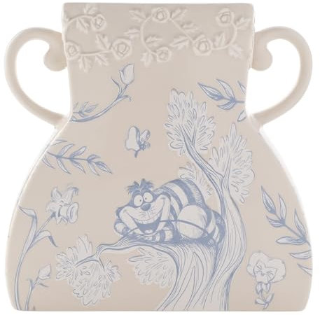 Disney – Alice au pays des merveilles – Grand vase en céramique blanc – Motif chat du Cheshire et roses – Décoration et articles ménagers pour les amateurs de cinéma, chambre, cuisine, salle de bain