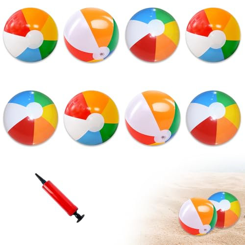 JWTRSVTY 8PCS Ballons De Plage Gonflables, Ballon De Plage Gonflable Multicolore, Ballon De Plage D'été Natation Piscine Sport Jeu Fête Fournitures, pour Plage D'été Natation Piscine Sport