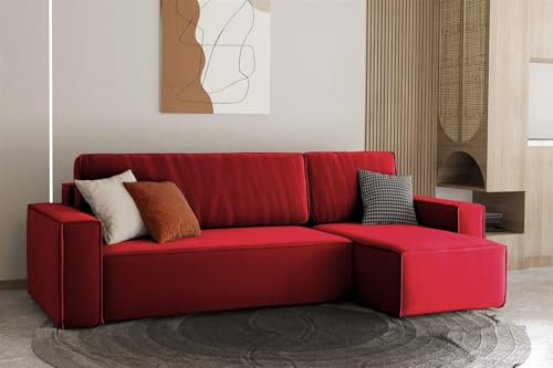 Fun Möbel Ecksofa Schlafsofa Sofa Maris Stoff Swing (Rot, Seite Rechts:)