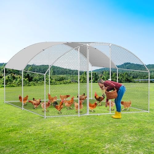 Fiqops Hühnerstall 3x4x2m Metall Freilaufgehege Freigehege, Hühnerkäfig Kleintierstall Voliere mit Dachplane, Heimtiergehege für Hühner Geflügel Kleintiere, Bogenaufsatz