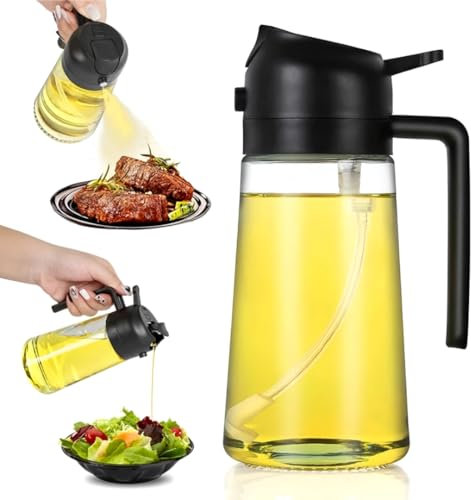 SMAAN Oil Spray Bottle, 470ml Glass Bottle 2 in 1 Oil Sparyers & Dispensers, Oil Dispenser for Kitchen Cooking, Air Fryer, BBQ, Salad, Baking (Black)