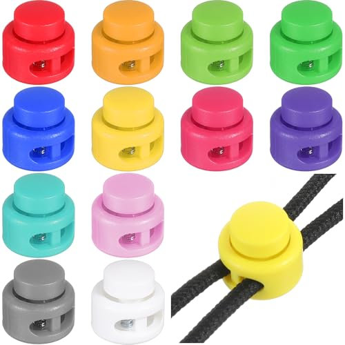 AOZUO 12PCS Assorted Colors Plastic Cord Locks, Toggles Spring Stopper Sliding Fastener Buttons Cord End Clasp for Drawstring Bags Clothes Backpacks Paracord Shoeslace