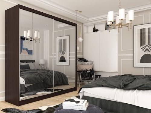 AGMAT-FURNITURE Schwebetürenschrank Bora, Kleiderschrank mit 2 Türen, Moderne Garderobe in Farbe: Wenge, Schrank in Größe: 200 x 216 x 61 cm