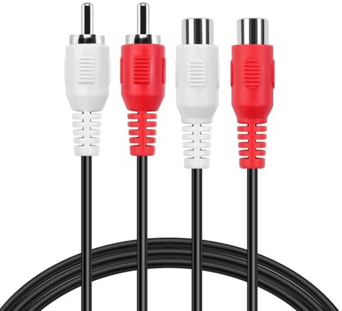 TECHZOCO Cable de audio 2x RCA macho a hembra, Cable alargador de audio, Cable Extensor rca, Cable audio RCA Estereo macho a hembra, Apto para subwoofer, amplificador, Altavoz, 5 Metros
