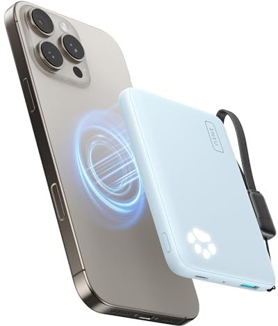 INIU 30W Magnétique Batterie Externe, Qi2 Certified sans Fil 10000mAh Charge Rapide Power Bank, Mini Powerbank pour iPhone 16/15/14/13/12/Pro/Max, Voyage Accessoires pour Hommes et Femmes, Bleu