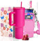 Sanilinwild 40 oz Tumbler with Handle and Straw Water Bottle Holder with Phone Pocket-BPA-Free-Easy to Carry-Travel Coffee Mug - Dishwasher Safe-Women Men for Holiday (Doughnut Pink)