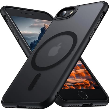ROUMAYMAY Magnetic for iPhone SE Case, iPhone 7 Phone Case Magnetic [Compatible with MagSafe] Military Grade Protective Slim Translucent Matte Skin Smooth Phone Case for iPhone 8 Cover, Black
